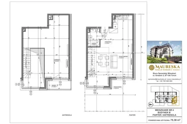 Rzut - Mieszkanie na sprzedaż 1 pokój o powierzchni 75,38 m² - numer B’.4 w Osiedle Maureska etap 2