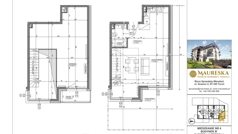 Rzut - Mieszkanie na sprzedaż 1 pokój o powierzchni 75,38 m² - numer B’.4 w Osiedle Maureska etap 2