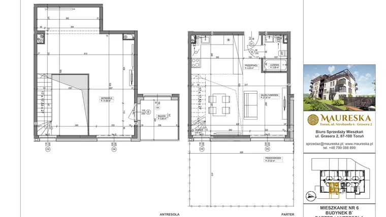 Rzut - Mieszkanie na sprzedaż 1 pokój o powierzchni 70,9 m² - numer B’.6 w Osiedle Maureska etap 2