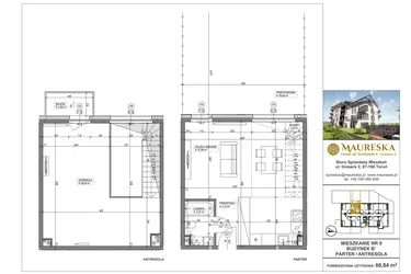 Rzut - Mieszkanie na sprzedaż 1 pokój o powierzchni 66,84 m² - numer B’.9 w Osiedle Maureska etap 2