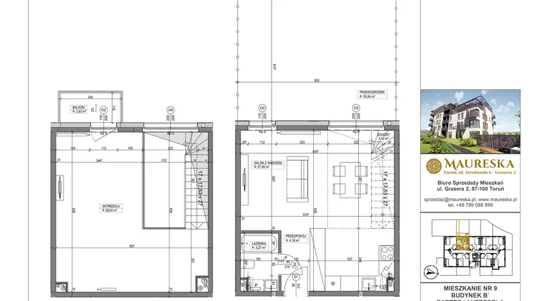 Rzut - Mieszkanie na sprzedaż 1 pokój o powierzchni 66,84 m² - numer B’.9 w Osiedle Maureska etap 2