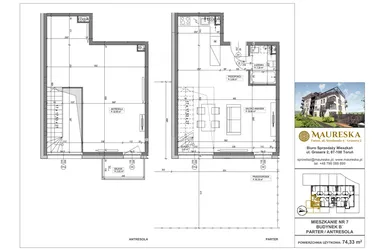 Rzut - Mieszkanie na sprzedaż 1 pokój o powierzchni 74,33 m² - numer B’.7 w Osiedle Maureska etap 2