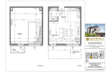 Rzut - Mieszkanie na sprzedaż 1 pokój o powierzchni 60,97 m² - numer D.22 w Osiedle Maureska etap 2