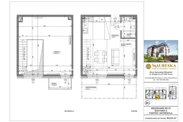 Rzut - Mieszkanie na sprzedaż 1 pokój o powierzchni 64,24 m² - numer D.23 w Osiedle Maureska etap 2