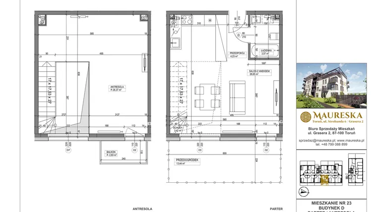 Rzut - Mieszkanie na sprzedaż 1 pokój o powierzchni 64,24 m² - numer D.23 w Osiedle Maureska etap 2