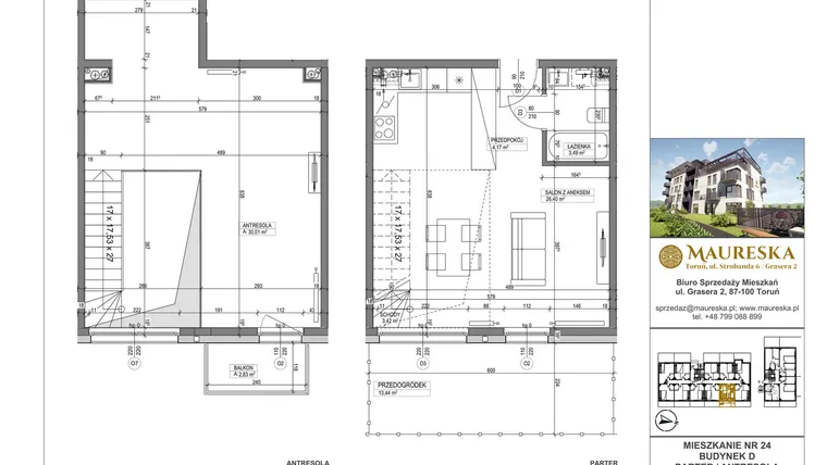 Rzut - Mieszkanie na sprzedaż 1 pokój o powierzchni 67,49 m² - numer D.24 w Osiedle Maureska etap 2