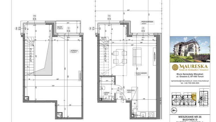 Rzut - Mieszkanie na sprzedaż 1 pokój o powierzchni 73,92 m² - numer D.26 w Osiedle Maureska etap 2