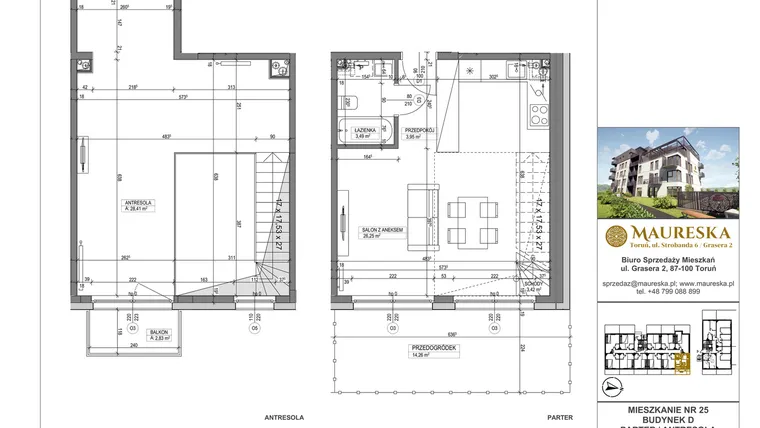 Rzut - Mieszkanie na sprzedaż 1 pokój o powierzchni 65,52 m² - numer D.25 w Osiedle Maureska etap 2