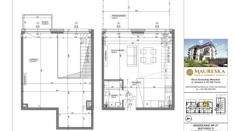 Rzut - Mieszkanie na sprzedaż 1 pokój o powierzchni 67,86 m² - numer D.27 w Osiedle Maureska etap 2