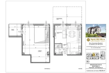 Rzut - Mieszkanie na sprzedaż 1 pokój o powierzchni 68,59 m² - numer D.28 w Osiedle Maureska etap 2