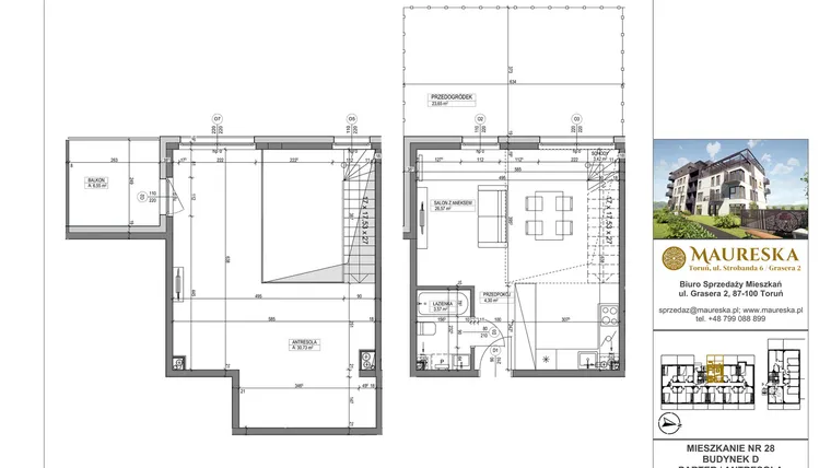 Rzut - Mieszkanie na sprzedaż 1 pokój o powierzchni 68,59 m² - numer D.28 w Osiedle Maureska etap 2