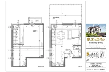 Rzut - Mieszkanie na sprzedaż 1 pokój o powierzchni 74,81 m² - numer D.30 w Osiedle Maureska etap 2