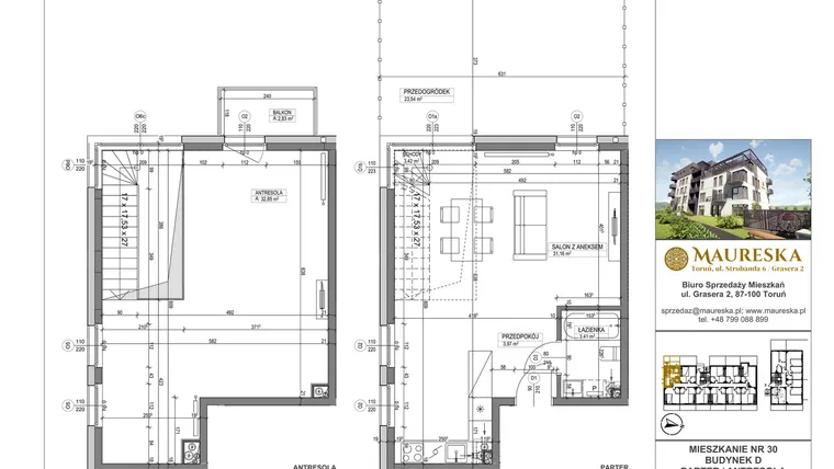Rzut - Mieszkanie na sprzedaż 1 pokój o powierzchni 74,81 m² - numer D.30 w Osiedle Maureska etap 2