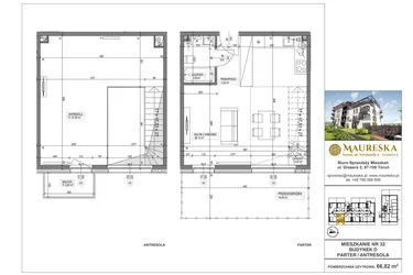 Rzut - Mieszkanie na sprzedaż 1 pokój o powierzchni 66,82 m² - numer D.32 w Osiedle Maureska etap 2