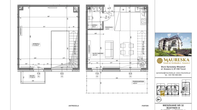 Rzut - Mieszkanie na sprzedaż 1 pokój o powierzchni 66,82 m² - numer D.32 w Osiedle Maureska etap 2