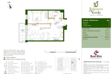 Rzut - Mieszkanie na sprzedaż 2 pokoje o powierzchni 38,91 m² - numer 18 w Julianów Verde II