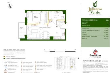 Rzut - Mieszkanie na sprzedaż 2 pokoje o powierzchni 39,42 m² - numer 28 w Julianów Verde II