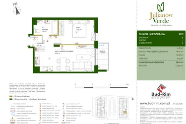Rzut - Mieszkanie na sprzedaż 2 pokoje o powierzchni 39,94 m² - numer 12 w Julianów Verde II