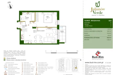 Rzut - Mieszkanie na sprzedaż 2 pokoje o powierzchni 39,94 m² - numer 25 w Julianów Verde II