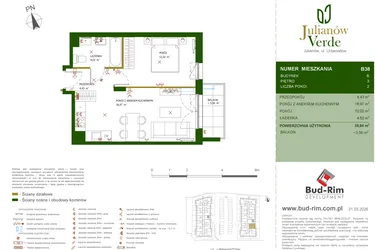 Rzut - Mieszkanie na sprzedaż 2 pokoje o powierzchni 39,94 m² - numer 38 w Julianów Verde II