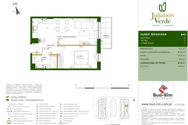 Rzut - Mieszkanie na sprzedaż 2 pokoje o powierzchni 40,5 m² - numer 49 w Julianów Verde II