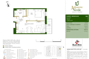Rzut - Mieszkanie na sprzedaż 2 pokoje o powierzchni 40,61 m² - numer 48 w Julianów Verde II