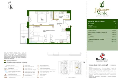 Rzut - Mieszkanie na sprzedaż 2 pokoje o powierzchni 40,73 m² - numer 17 w Julianów Verde II