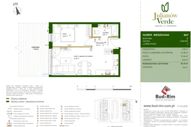 Rzut - Mieszkanie na sprzedaż 2 pokoje o powierzchni 40,76 m² - numer 7 w Julianów Verde II