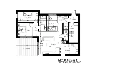 Rzut - Mieszkanie na sprzedaż 4 pokoje o powierzchni 92 m² - numer C w Apartamenty Arturówek