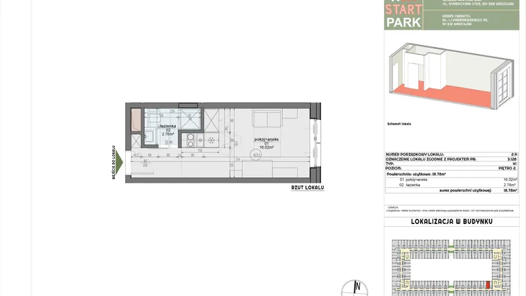 Rzut - Mieszkanie na sprzedaż 1 pokój o powierzchni 18,78 m² - numer 2.9 w START PARK