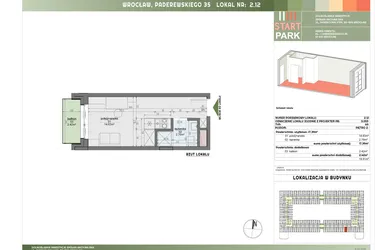 Rzut - Mieszkanie na sprzedaż 1 pokój o powierzchni 17,39 m² - numer 2.12 w START PARK