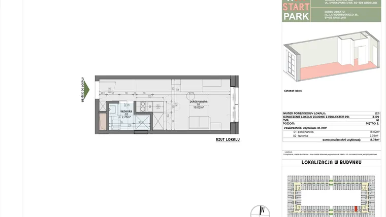 Rzut - Mieszkanie na sprzedaż 1 pokój o powierzchni 18,78 m² - numer 2.11 w START PARK