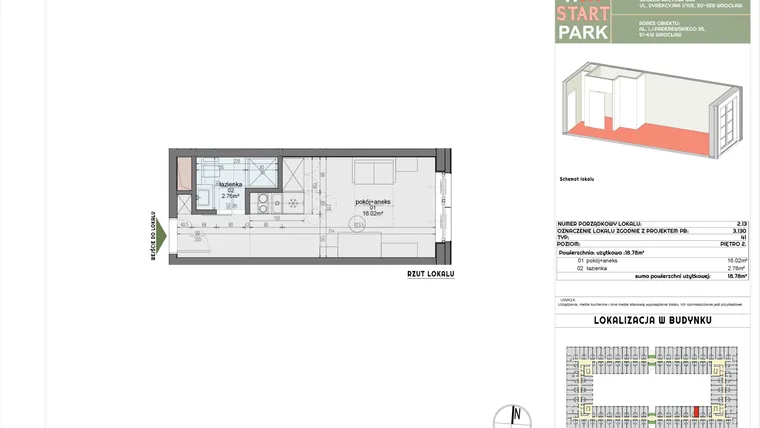 Rzut - Mieszkanie na sprzedaż 1 pokój o powierzchni 18,78 m² - numer 2.13 w START PARK