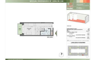 Rzut - Mieszkanie na sprzedaż 1 pokój o powierzchni 17,39 m² - numer 2.16 w START PARK
