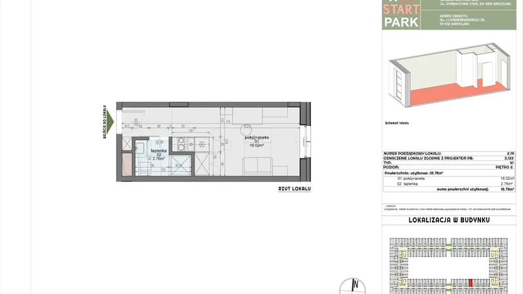 Rzut - Mieszkanie na sprzedaż 1 pokój o powierzchni 18,78 m² - numer 2.19 w START PARK