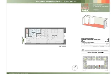 Rzut - Mieszkanie na sprzedaż 1 pokój o powierzchni 18,78 m² - numer 2.21 w START PARK