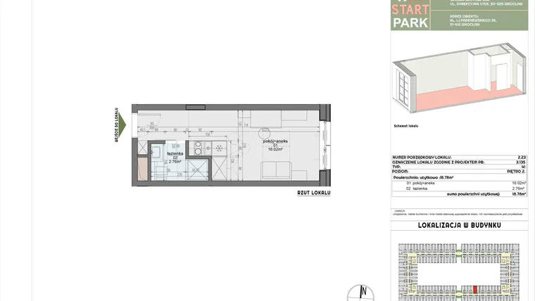 Rzut - Mieszkanie na sprzedaż 1 pokój o powierzchni 18,78 m² - numer 2.23 w START PARK