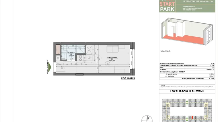 Rzut - Mieszkanie na sprzedaż 1 pokój o powierzchni 18,78 m² - numer 2.25 w START PARK