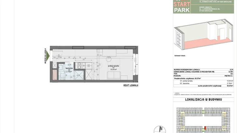 Rzut - Mieszkanie na sprzedaż 1 pokój o powierzchni 18,57 m² - numer 2.31 w START PARK