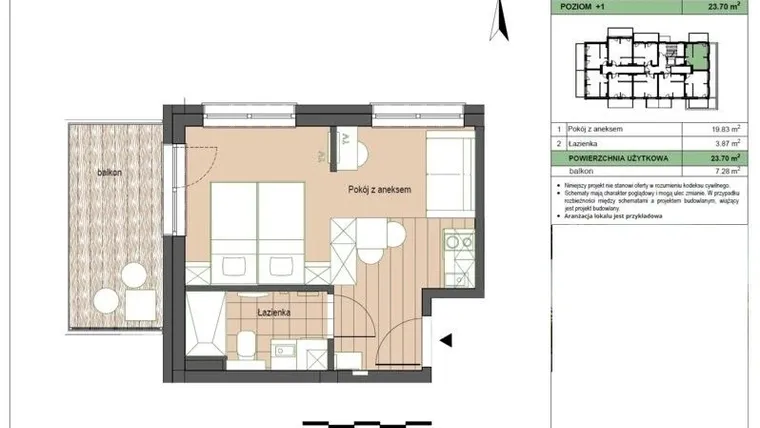 Rzut - Mieszkanie na sprzedaż 2 pokoje o powierzchni 23,7 m² - numer M11 w Stegna Forest 2