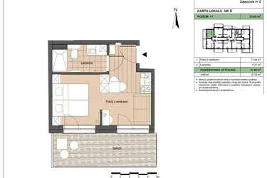 Rzut - Mieszkanie na sprzedaż 2 pokoje o powierzchni 21,65 m² - numer M8 w Stegna Forest 2
