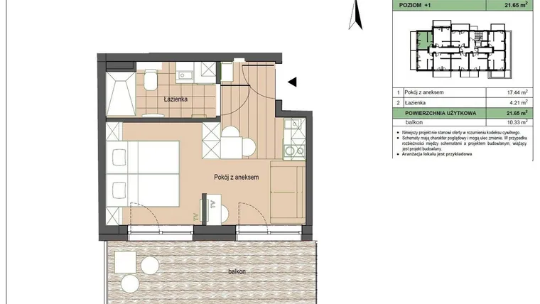 Rzut - Mieszkanie na sprzedaż 2 pokoje o powierzchni 21,65 m² - numer M8 w Stegna Forest 2