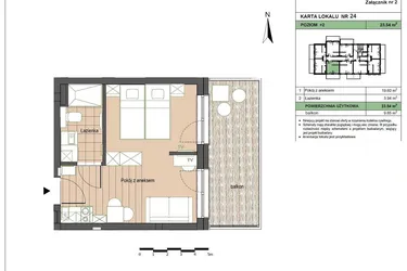 Rzut - Mieszkanie na sprzedaż 2 pokoje o powierzchni 23,54 m² - numer M24 w Stegna Forest 2