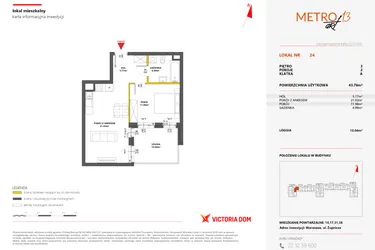 Rzut - Mieszkanie na sprzedaż 2 pokoje o powierzchni 43,66 m² - numer 24 w Metro Art 13