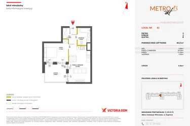 Rzut - Mieszkanie na sprzedaż 2 pokoje o powierzchni 40,19 m² - numer 83 w Metro Art 13