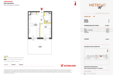 Rzut - Mieszkanie na sprzedaż 2 pokoje o powierzchni 37,41 m² - numer 89 w Metro Art 13