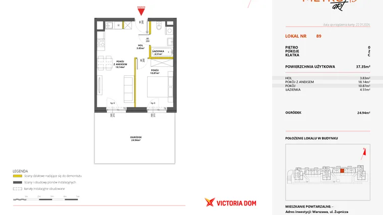 Rzut - Mieszkanie na sprzedaż 2 pokoje o powierzchni 37,41 m² - numer 89 w Metro Art 13