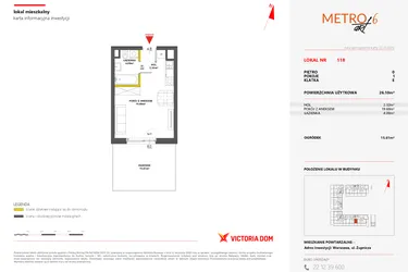Rzut - Mieszkanie na sprzedaż 1 pokój o powierzchni 26,1 m² - numer 118 w Metro Art 6
