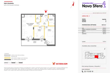 Rzut - Mieszkanie na sprzedaż 3 pokoje o powierzchni 58,16 m² - numer 3 w Miasteczko Nova Sfera 4