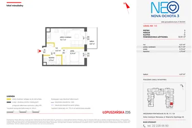 Rzut - Mieszkanie na sprzedaż 2 pokoje o powierzchni 32,61 m² - numer 136 w Neo Nova Ochota 3
